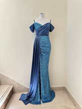 Blue Sequin Slit Dress